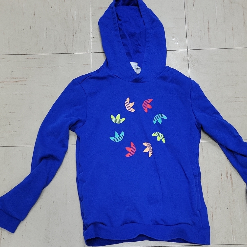 Adidas Blue Trefoil Pattern Hoodie Sweatshirt